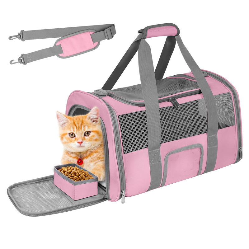 Soft - Sided Pet Carrier for Cats and Small Dogs, Airline - Approved, Pink Travel Tote with Mesh Windows, Foldable Bowl, Shoulder Strap, Oeko - TEX Certified