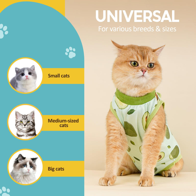 Avont Cat Recovery Suit Bundle with Adjustable Cat Cone Collar, Transparent PVC Anti-Lick E-Collar - M