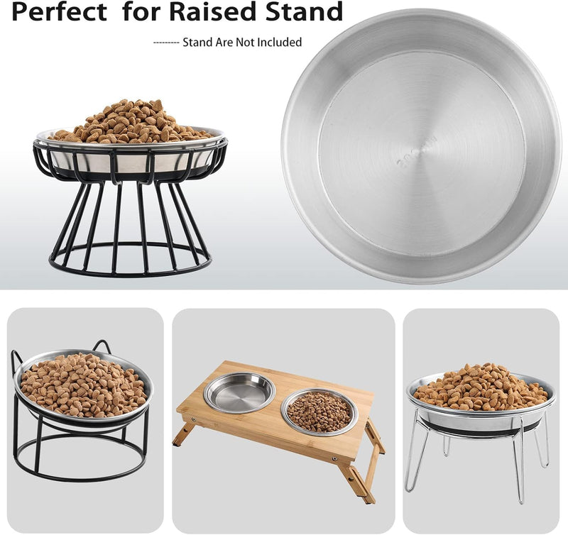 Stainless Steel Cat Bowls,Whisker Friendly Shallow Cat Dishes for Food and Water,Non-Slip Silicone Bottom,Heavy Duty,Replacement Kitten Metal Plate for Elevated Stands,6 Pack 6 Pack