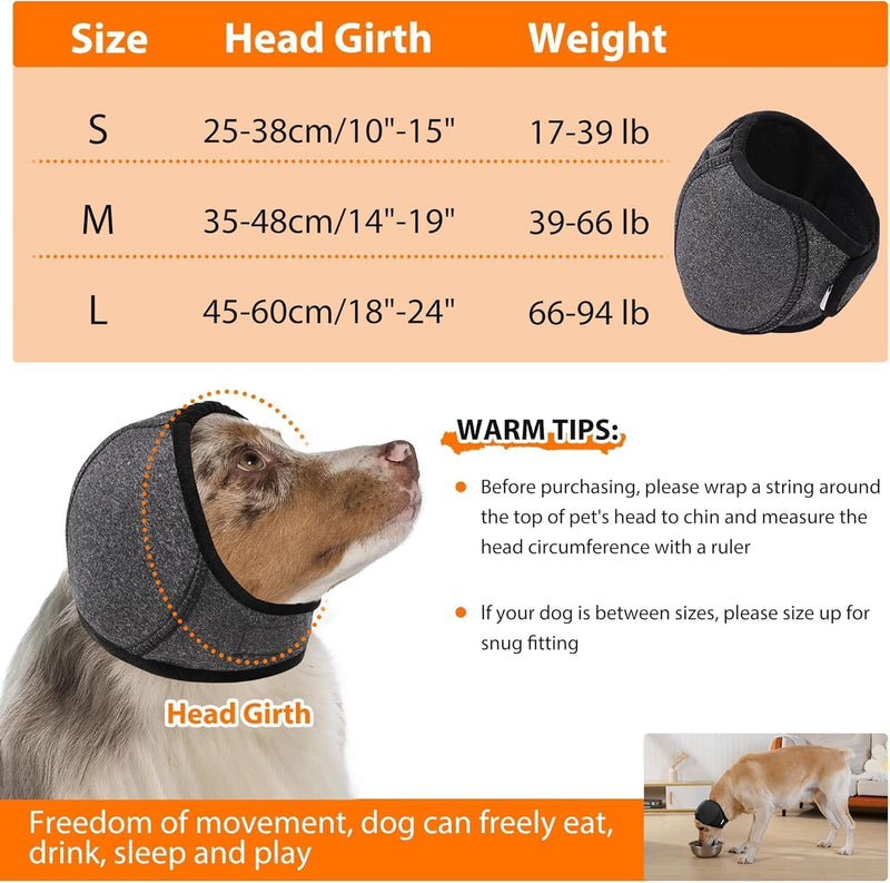 Dog Calm Hoodie Ear Wraps for Dogs, Waterproof Dog Swim Cap, Ear Cover Muffs for Anxiety Relief Noise Cancelling, Dog Head Warp Ear Protection for Hematoma Fireworks Bath Swim Blow Drying(M,Greye) Medium(Head Circle:14"-19") GREY