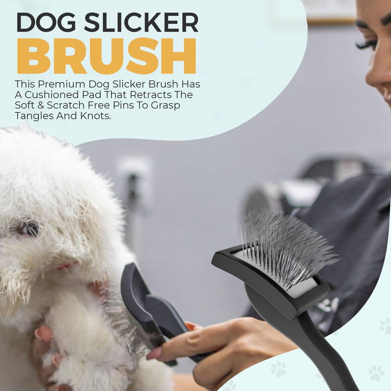 PawsltlveShine Dog Slicker Brush - Easy Grooming Brush for Poodles, Goldendoodles, Golden Retrievers - Dog Brush for long haired dogs - Effortless Grooming, Dematting, Deshedding - Black, Large - PawsPlanet Australia