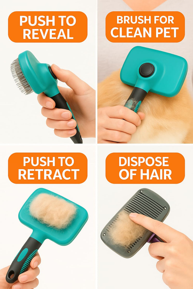Self-Cleaning Pet Grooming Brush for Dogs & Cats – Gentle Silicone Tips Remove Loose Hair, Mats & Tangles – Comfortable Anti-Slip Grip - PawsPlanet Australia