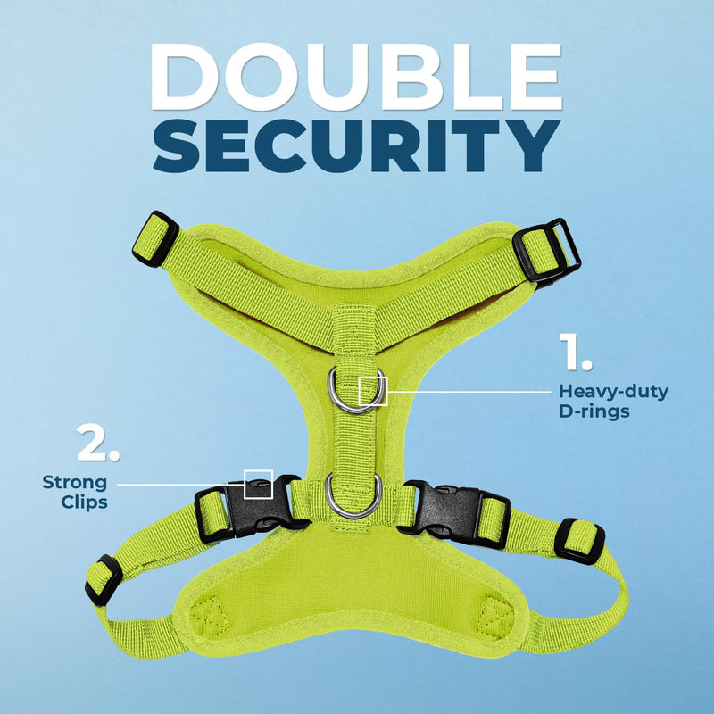 Voyager Step-in Lock Dog Harness w Reflective Dog Leash Combo Set with Neoprene Handle 5ft - Supports Small, Medium and Large Breed Puppies/Cats by Best Pet Supplies - Lime Green, XS Harness Leash Set (Lime Green) XS (Chest: 13 - 16" * Fit Cats) - PawsPlanet Australia