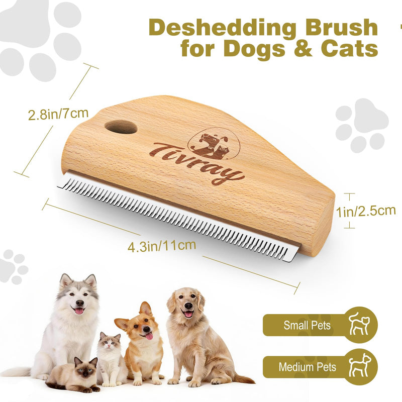 Dog Brush for Shedding, Deshedding Brush for Dogs, Pet Hair Removal Tool, Painless Wood Remover for Pet Hair, Cats, Horses Cleaning, Grooming, Short and Long Fur, Ergonomic Design, 4.3inch - PawsPlanet Australia