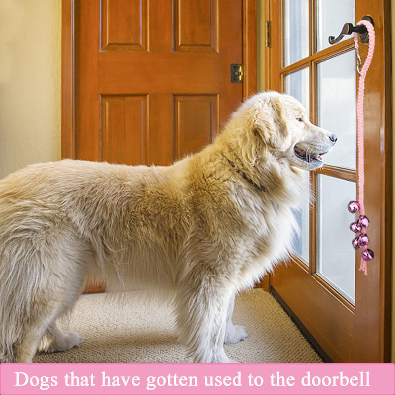 Dog Hanging Doorbells| 6 Extra Loud Dog Potty Training Bells| Adjustable Durable Braided Rope Door Bell for Dogs to Ring to Go Outside(Pink, Large) Pink - PawsPlanet Australia