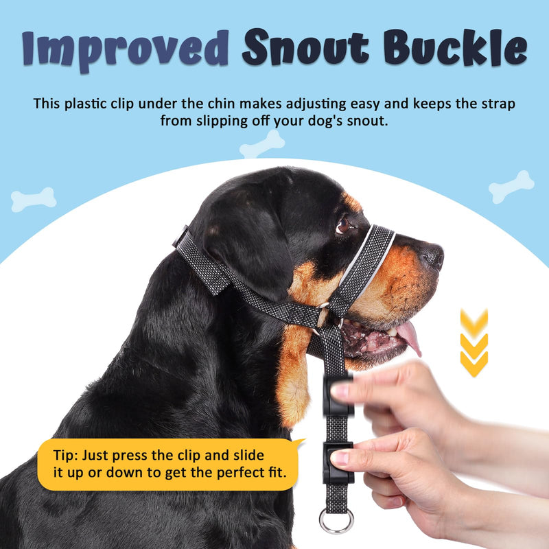 BARKLESS Dog Head Collar, Soft No Pull Head Halter, Reflective Muzzle Leash with Safety Link, Adjustable Headcollar, Padded Nose Leash for Large Medium Dogs Training Walking (Black, L) Black L (Snout 10"-12") - PawsPlanet Australia