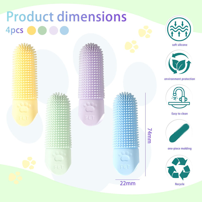 Pack of 4 Finger Cots for Pet Dental Care, Made of Soft Silicone with Nubs, Ideal for Brushing Teeth on Dogs, Cats, Dog Toothbrush, Cat Toothbrush, Cleaning Agent for Fresh Breath