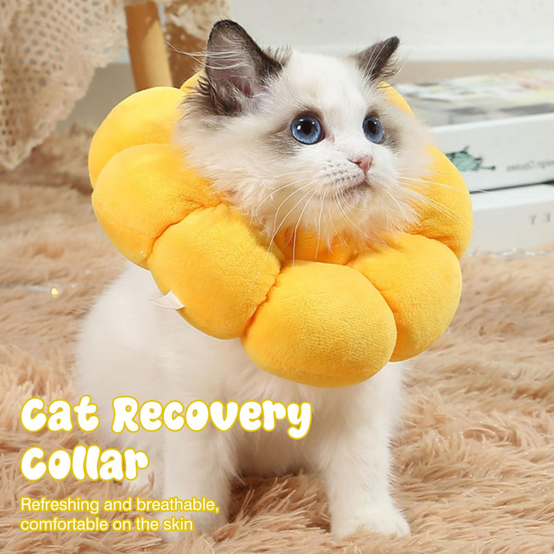 Cat neck brace, soft neck braces, collar to prevent licking, adjustable cat collar for post-surgery, recovery collar, yellow sunflower cat neck brace for small dogs and cats (size S) yellow, S