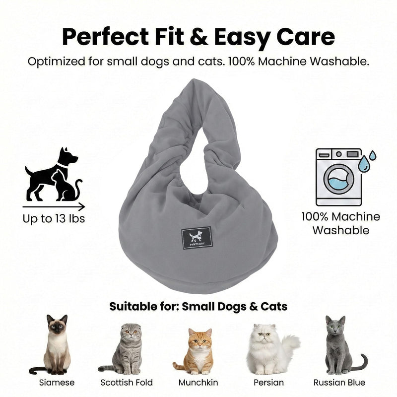 Cat Sling Carrier Critter Cuddler - Soft Breathable Cat Carrier, Pet Carrier for Cats/Kittens/Small Dogs (3-13 lbs), Hands-Free 2-Wearing Styles Indoor/Outdoor Cuddle Bag (Dark Gray) Dark Gray