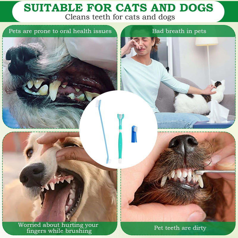 Dog Toothbrush Set, Includes Two Triple-Headed Toothbrushes, Four Finger Toothbrushes, and Two Double-Headed Toothbrush, Suitable for Dogs, Cats, and Other Pets