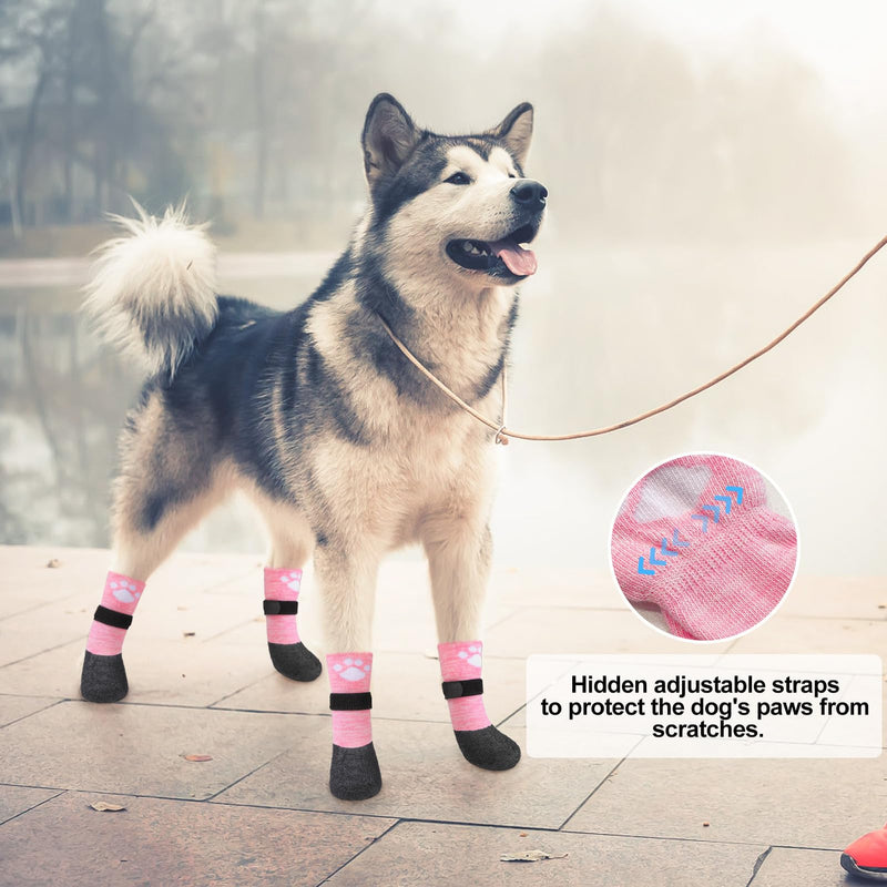 BEAUTYZOO Anti Slip Dog Socks Boots, Dog Shoes for Hot/Cold Pavement Snow Rain Days,Waterproof Grip Dog Booties Paw Protector for Hardwood Floor, Prevent Licking for Small Medium Large Senior Old Dogs Pink Small/Medium