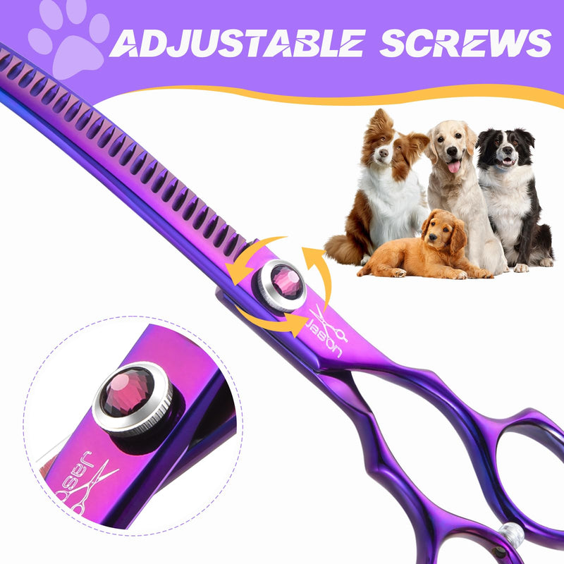 JASON 7.5" Curved Chunkers Shears - Professional Dog Scissors for Grooming, Japanese 440C Stainless Steel Blender Shears with Diamond Adjustable Screw (35 Teeth, Purple) A-Curved Chunker - PawsPlanet Australia