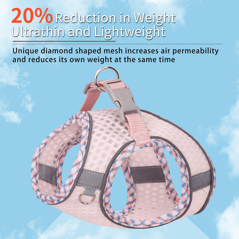 Summer Soft Dog Harness and Leash Set,Ultra Thin Breathable Diamond Mesh, Step in Adjustable Dog Harness with Padded Vest for Medium Size Dogs in Hot Weather Pearl Pink L - PawsPlanet Australia
