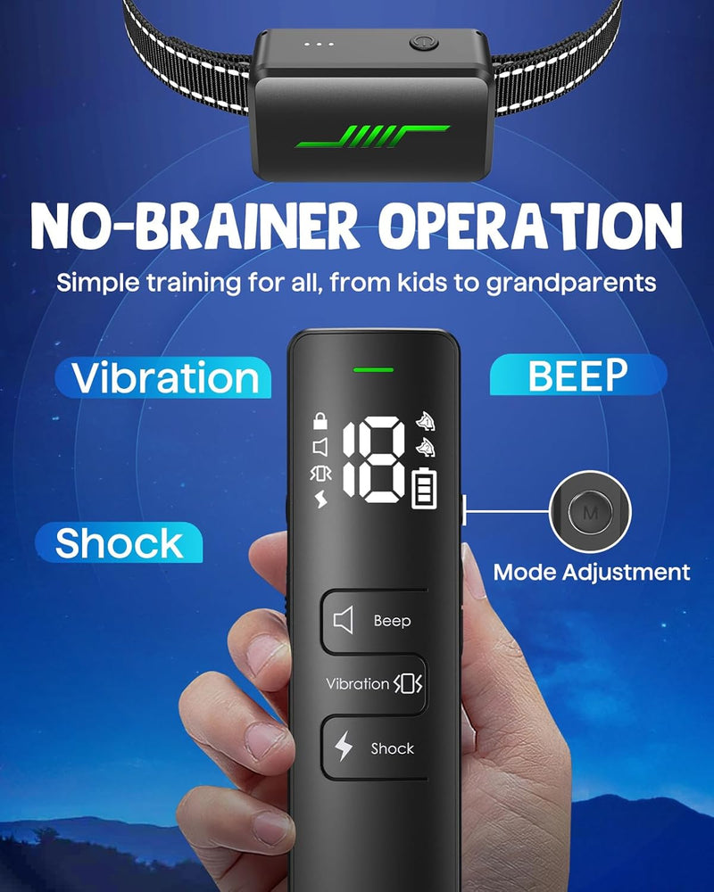 Dog Shock Collar Training Collar with Remote, Shock Collar for Large Medium Small Dogs, Waterproof E-Collar with 3 Modes, Light Mode 1-Black - PawsPlanet Australia