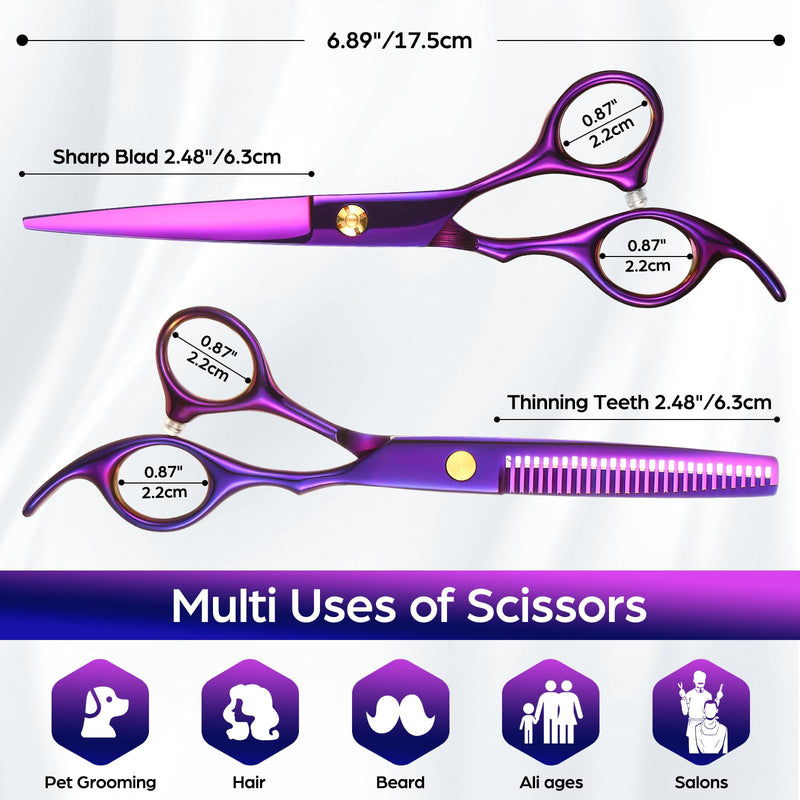 Hair Cutting Scissors Professional 6.89 inch Barber Scissors Multifunctional Salon Thinning Scissors Straight Shears Tools for Mother Father Friends' Christmas Gift Purple