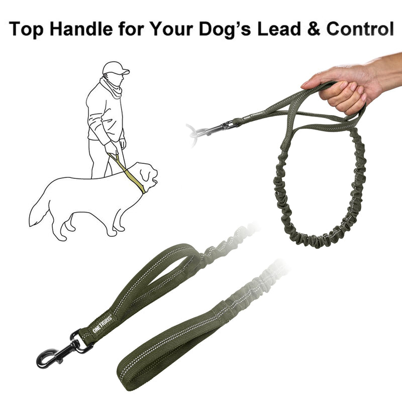 OneTigris Heavy Duty Bungee Dog Leash with Control Handle and Quick Release, Shock Absorption for No Pull Training (Green) Green - PawsPlanet Australia