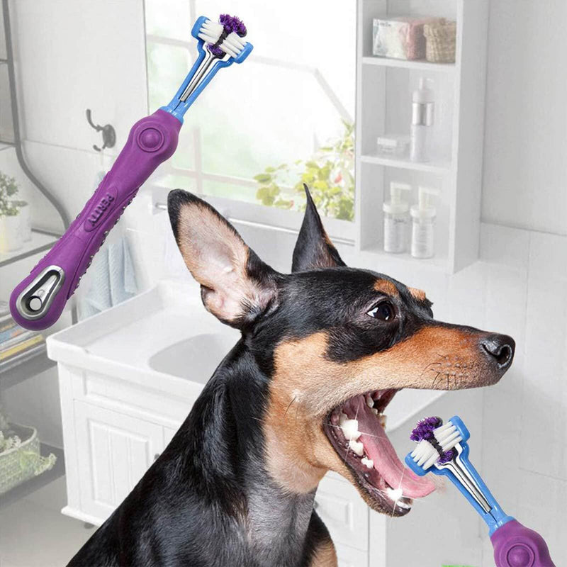 Orgrimmar 4 Pcs 3-Sided Pet Toothbrush Dog Cat Mouth Dental Teeth Care | Pet Brush for Bad Breath Tartar Cleaning Multicolor-4
