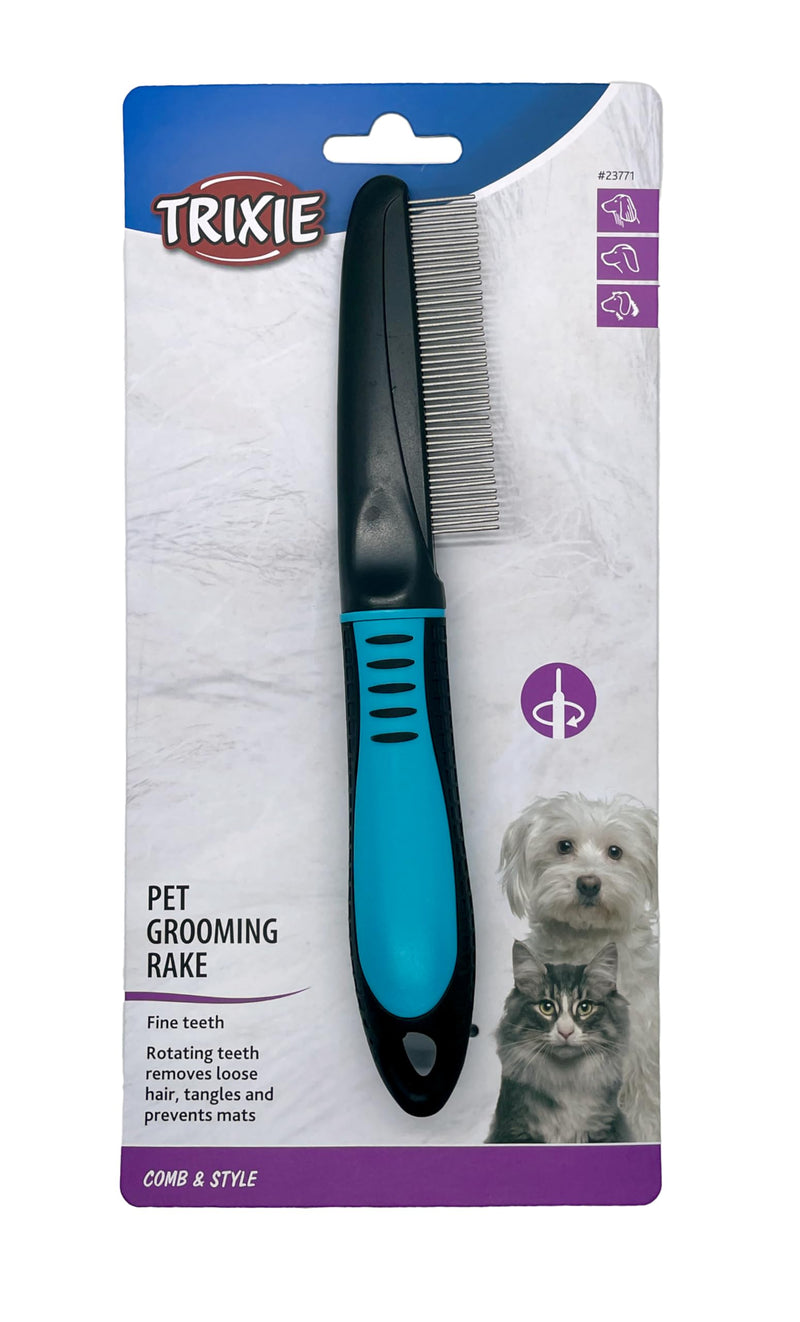 TRIXIE Pet Grooming Rake, Fine Tooth, For Dogs and Cats, Rotating Teeth Removes Loose Hair, Tangles, and Mats, 8.7" (22cm) - PawsPlanet Australia
