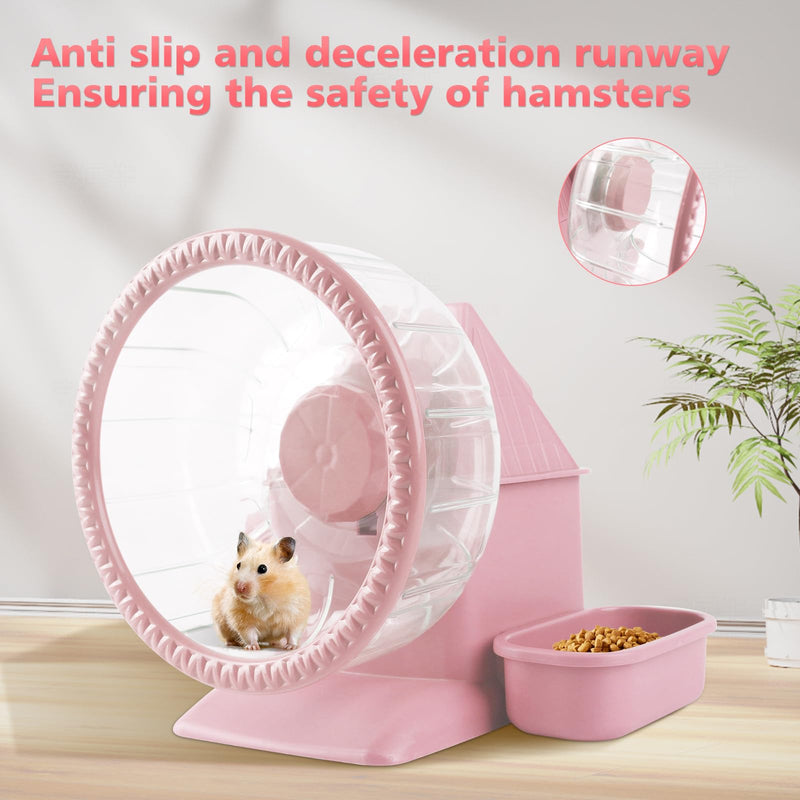 4 in 1 Silent Large Hamster Wheel Multifunctional Hamster Running Wheel Quite Running Spinner Wheel Accessories with Food Bowl Water Bottle for Hamsters Dwarf Gerbil (Pink) Pink - PawsPlanet Australia