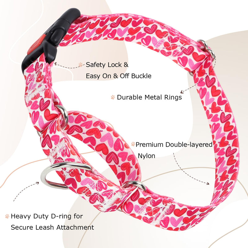Martingale Collar for Dogs, Pink Heart Dog Collar for Small Medium Large Dogs, Girl Dog Collars with Quick-Release Buckle for Training, Walking, Hunting (L) A16 L (Neck 20"-28") - PawsPlanet Australia