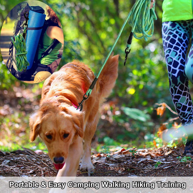 BTINESFUL 8ft/12ft/20ft/30ft/50ft Tie-Out Check Cord Long Rope Dog Leash, Recall Training Lead Leash- Great for Large Medium Small Dogs Training, Playing, Camping, or Backyard 20ft Green - PawsPlanet Australia