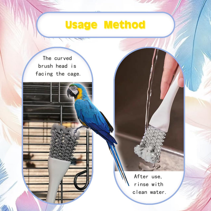 2-in-1 Bird Cage Cleaning Brush & Poop Remover with Long Handle – Scraper, Curved Brush for Parrot Cages, Kennels, and Perches – Rust-Resistant Pet Habitat Cleaning Tool (2 Pcs) (Grey+White) Grey+white - PawsPlanet Australia