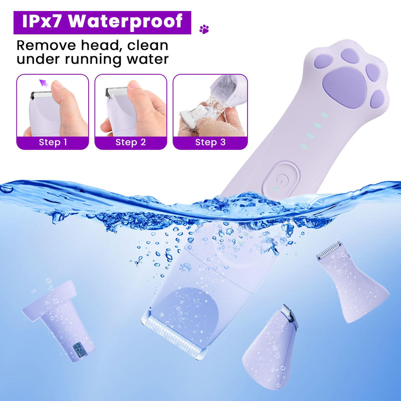 Dog Paw Trimmer - 4-in-1 Dog Clippers Grooming Kit with Low Noise & IPX7 Waterproof Design Includes Comb Paw Trimmer Nail Grinder - Rechargeable & Cordless Pet-Friendly Clipper (Purple) Lavender - PawsPlanet Australia