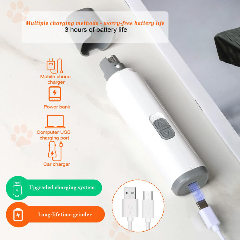 Dog Nail Grinders, Electric Rechargeable Pet Nail Trimmer Low Noise with LED Light 2-Speed Mode for Large Medium Small Dogs & Cats