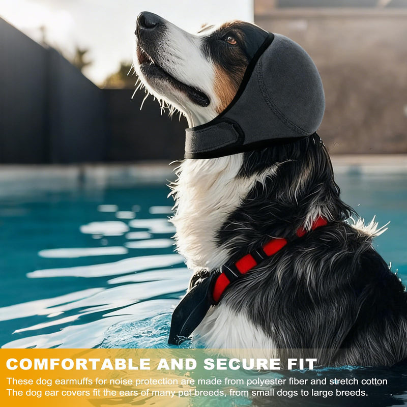 Dog Ear Muffs, Dog Ear Protectors, Ear Defenders for Noise Protection & Swimming, Waterproof Covers for Bathing Grooming Thunder Fireworks, Soft Breathable Adjustable Snood (M Size)
