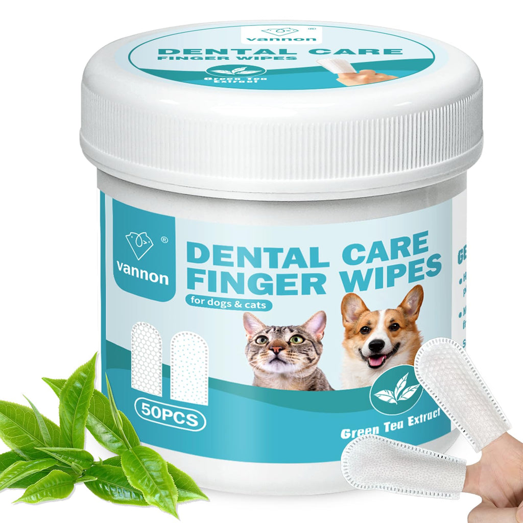 Pet Dental Care Finger Wipes, Pet Teeth Cleaning Wipes for Cats and Dogs, Dog Teeth Wipes, Freshen Breath, Reduce Plaque & Tartar, 50PCS 1pack