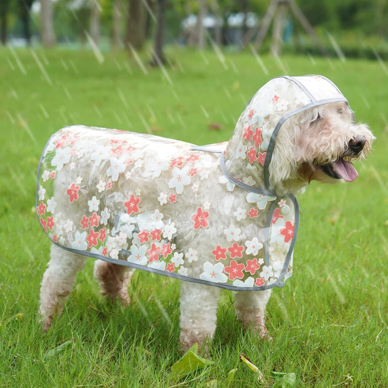 Dog Rain Jacket, Clear Flower Pattern Rain Coat for Dogs Small Dog Raincoat with Hood Waterproof Dog Raincoat Portable Dog Poncho Raincoat for Small Medium Dogs(Pink,M) Pink