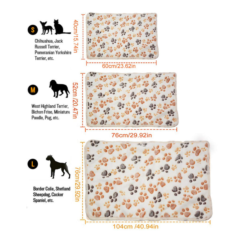 SORKUT 1 Pack 3 Puppy Dog Blankets Super Soft Warm Sleep Mat Fluffy Premium Fleece Pet Blanket Flannel Throw for Dog Puppy Cat - Paw Print Beige/Pink/Brown Large(40"x30") Large(40"x30") - PawsPlanet Australia
