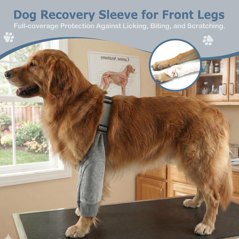Pet Dog Front Leg Knee Pads, Braces Recovery Sleeve Leg Hock Brace Elbow Protector for Medium Large Dog 2Pcs,Grey &Footprints(L) L