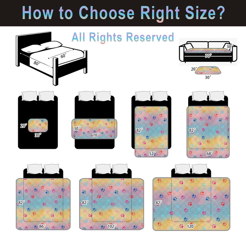 100% Waterproof Dog Bed Cover 52x82 inch Reversible Changing Pad Reusable Camping Mat for Kids/Pet/Dog/Cat Washable Geometric Embroidery Blanket Patchwork Rainbow Dog Paw Printed+Gray 52x82inch - PawsPlanet Australia