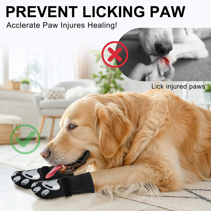 BEAUTYZOO Dog Socks, Non Slip Dog Socks to Prevent Licking Paws -Dog Shoes for Hot/Cold Pavement, Dog Boots & Paw Protectors, Dog Booties for Hardwood Floors, Small Medium Large Senior Dogs M(2.1"-2.55" W | Pack of 4) Black - PawsPlanet Australia