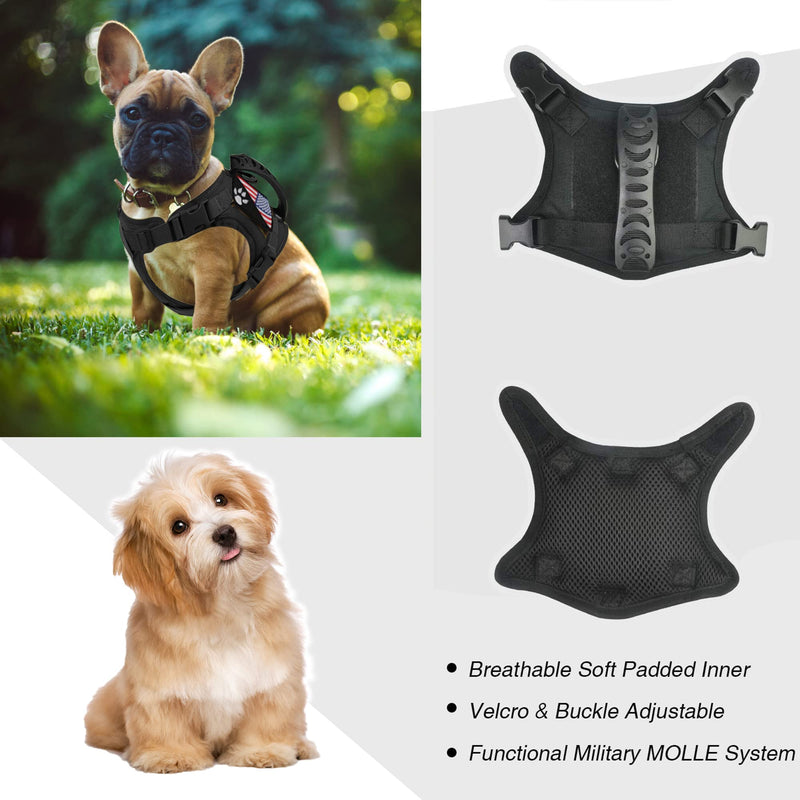 Tactical Dog Harness with Leash Tactical Puppy Vest with Rubber Handle K9 Military Adjustable Pet Harness for Outdoor Training XS Dog Harness (Black Harness with Leash) Black harness with leash