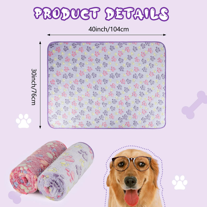 YUEPET Waterproof Dog Blankets, 2 Pack Washable Dog Blankets for Bed Couch Sofa Protector Fleece Flannel Puppy Blanket Soft Plush Reversible Throw Blanket for Medium Large Dog Cat 40"×30"(Purple+Pink) 40"×30" Purple+pink(2pack) - PawsPlanet Australia