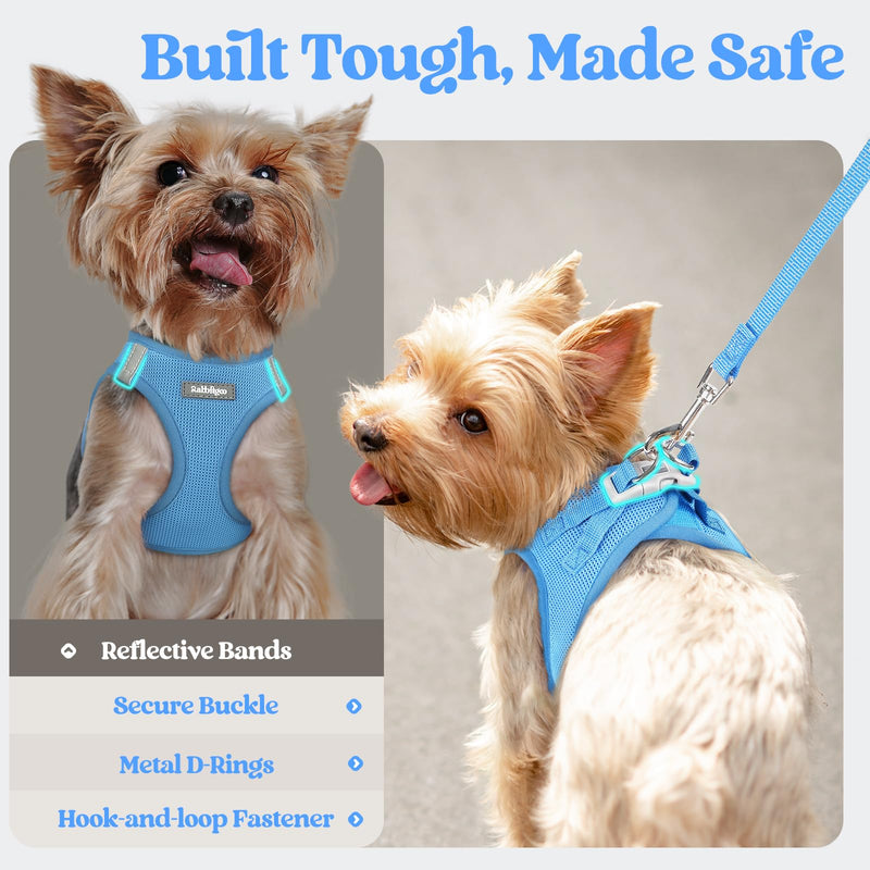 rabbitgoo Dog Harness Small Sized and Leash Set, Step in Soft Light Puppy Vest, Breathable Mesh Pet Harness, Reflective for Safe Easy Walking, Blue S S (Chest: 15.1 - 16.5") - PawsPlanet Australia