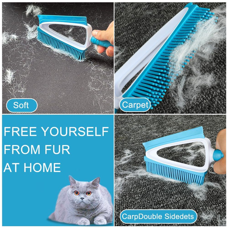Pet Rubber Brush with Mini Dustpan,Dog Cat Hair Removal Brush with Squeegee,Portable Small Carpet Brush for Clothes,Cars,Sofa,Bed Sheet - PawsPlanet Australia
