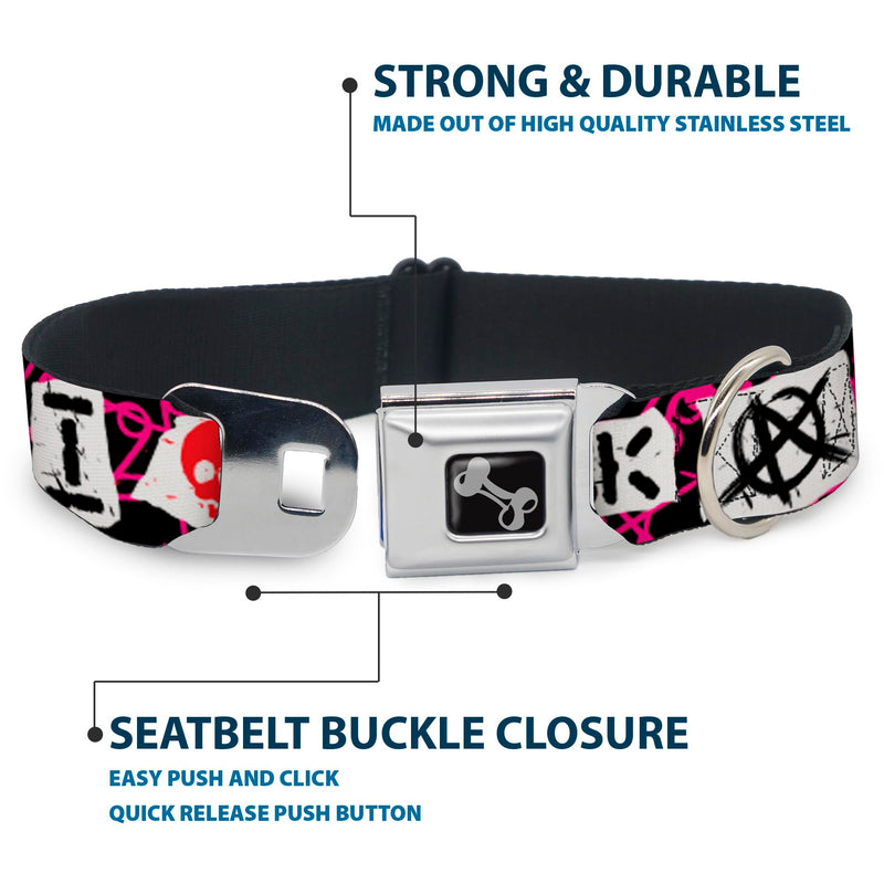Buckle-Down Dog Collar Seatbelt Buckle I Heart Punk Rock Safety Pins Black Fuchsia White 11 to 17 Inches 1.0 Inch Wide, Multicolor (DC-W30917-M) 1" Wide - Fits 11-17" Neck - Medium - PawsPlanet Australia