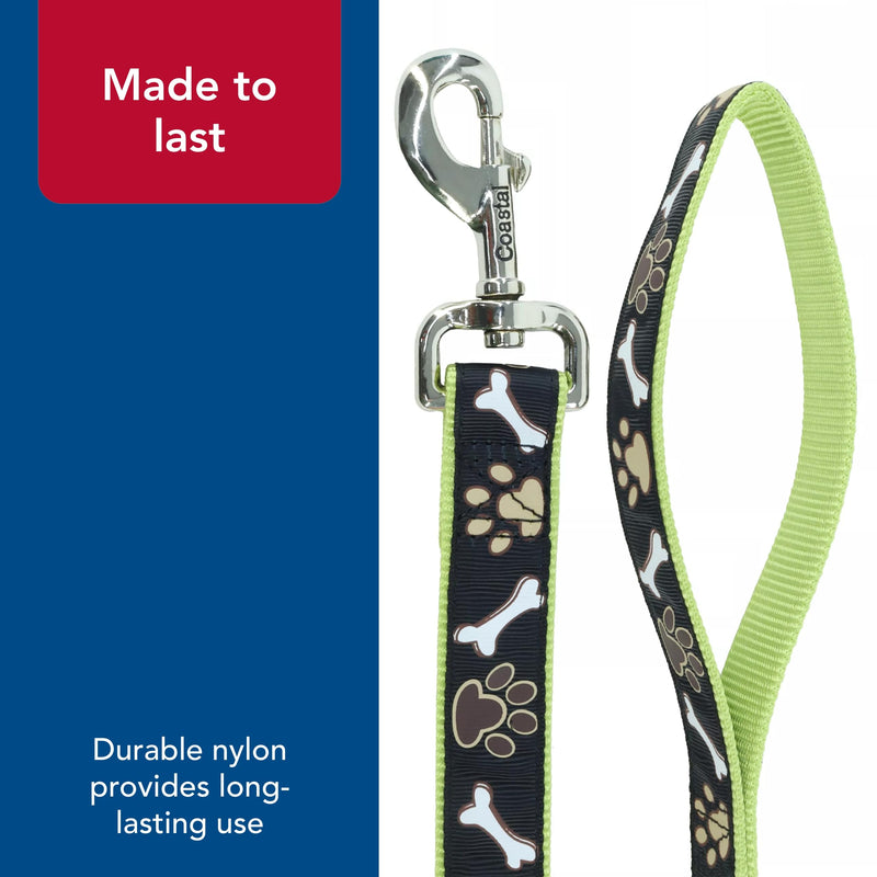 Coastal Pet Ribbon Dog Leash - Contemporary Stylish Look - Durable Fade-Resistant Nylon Material - Perfect for Dogs Brown Paws and Bones, 5/8" x 06' s - PawsPlanet Australia