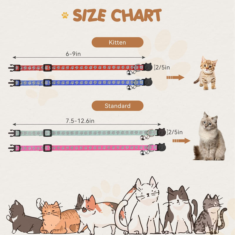 16 PCS Breakaway Cat Collars with Bells Reflective Cat Collar Safety Nylon Kitten Collars Cat Collars for Girl Boy Cats(6"-9") Kittens(6" - 9") - PawsPlanet Australia