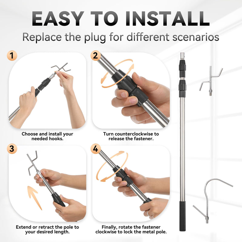 Wefaner Multi-Functional Stainless Steel Grabber Reacher Tool, Truck Claw,Extendable Truck Auxiliary Tool, Suitable for Trucks, SUV,Family Life Assistant（2 Rods and 3 Hook） - PawsPlanet Australia