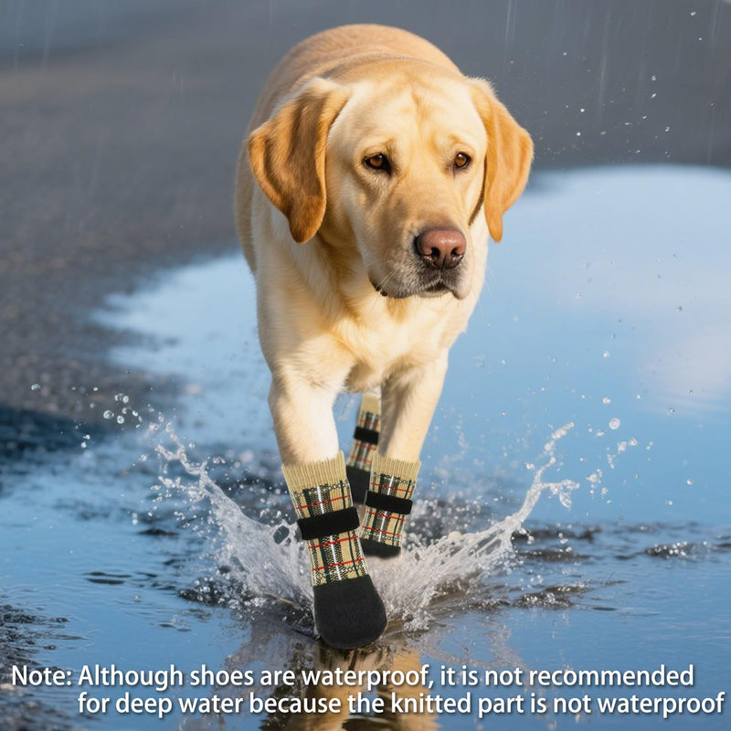 PUPTECK Dog Shoes for Hot Pavement Small Medium Large Size Dogs, Booties and Paw Protectors for Hardwood Floors, Grippy Socks to Prevent Licking Rubber Rain Hiking Boots for Senior Anti Slip X-Large Beige Plaid - PawsPlanet Australia