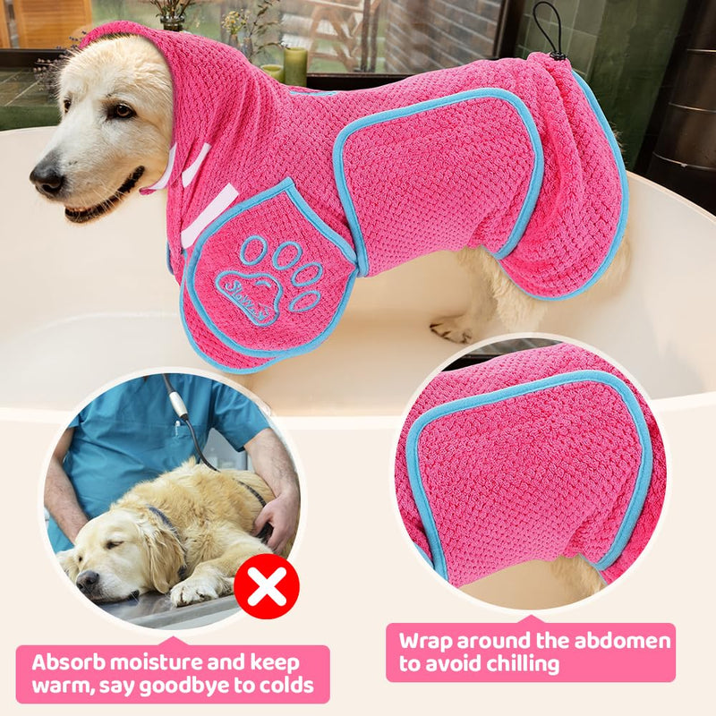 Dog Bathrobe Towel - Super Absorbent Dog Drying Coat, Warming Bath Robes for After Bath Shower Swim Walk for Small Medium Large Dogs Cats Pet XXL Fuchsia - PawsPlanet Australia