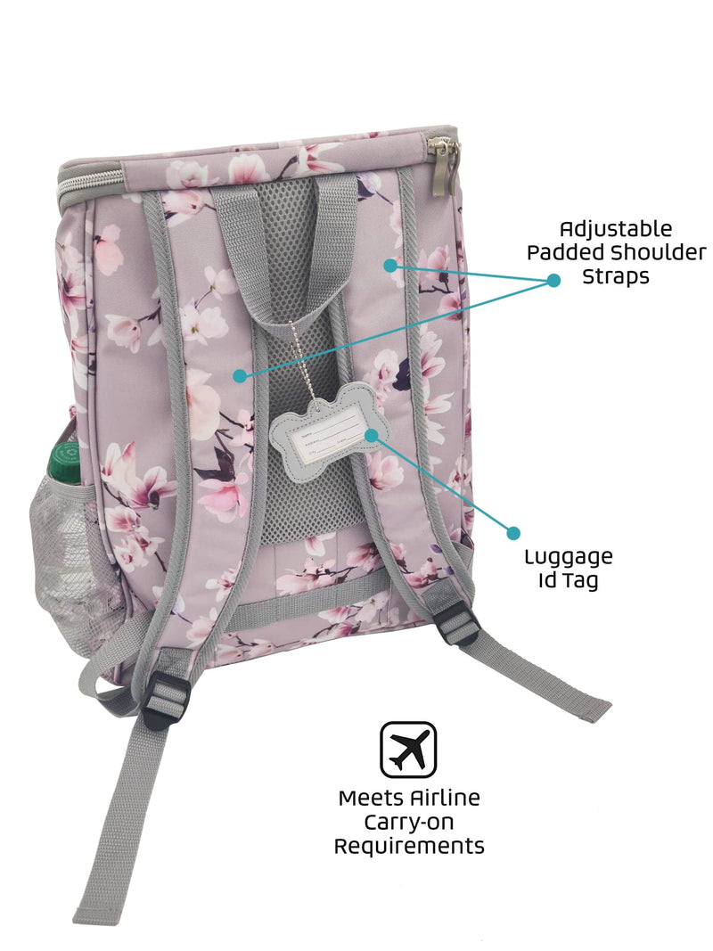 Mobile Dog Gear Week Away Dog Travel Bag Backpack (13"x7"x16", Floral) - Includes 2 Pet Food Storage Containers + 2 Collapsible Dog Water Bowls - Airline Approved Travel Accessories, Great for Trips Floral Print - PawsPlanet Australia