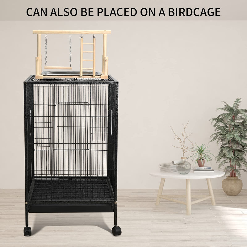 Natural Wood Bird Playground Parrot Perch Playstand Play Gym Stand Playpen Perches Ladder Swing Platform with Toys Exercise Playgym for Luonfels,Budgie,Cockatiels,Conures,Parakeets,Lovebird