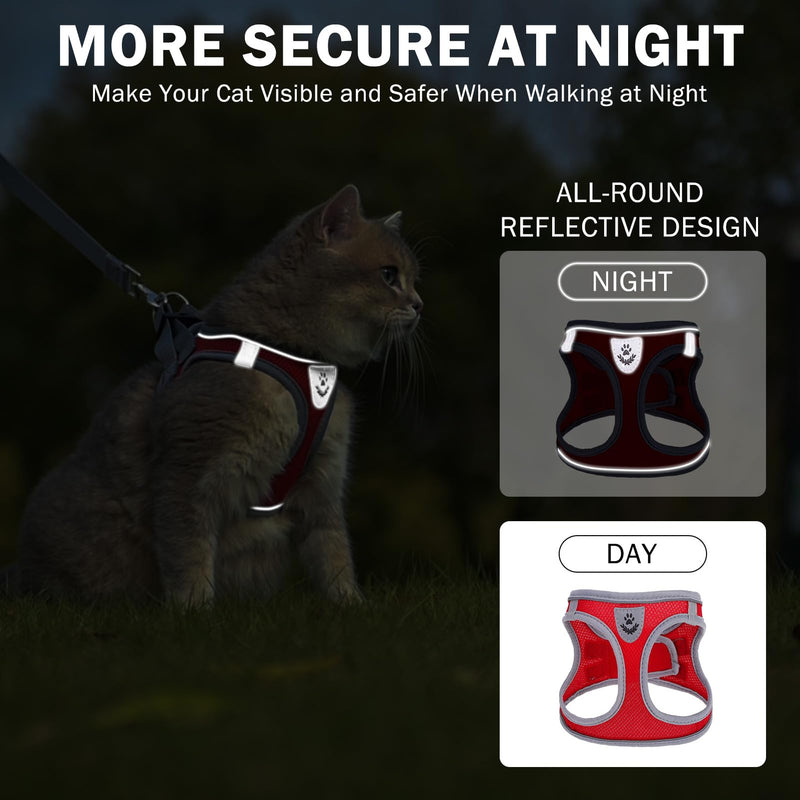 SCENEREAL Cat Harness and Leash Set Escape Proof, Adjustable Soft Air Mesh Kitten Harnesses for Girls Boys Small Medium Big Cats, Reflective Light Travel Pet Walking Vest for Puppy Rabbit, Red M Red (gray wrap and leash) M(Chest 13-14.5")