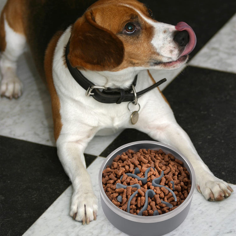 Jaoul Slow Feeder Dog Bowls Insert, Puzzle Slow Feeder with 51 Octopus Suction Cups for Medium Large Size Dog Bowls Over 6.5" Wide (Grey) Large(5.5 inch) Grey - PawsPlanet Australia