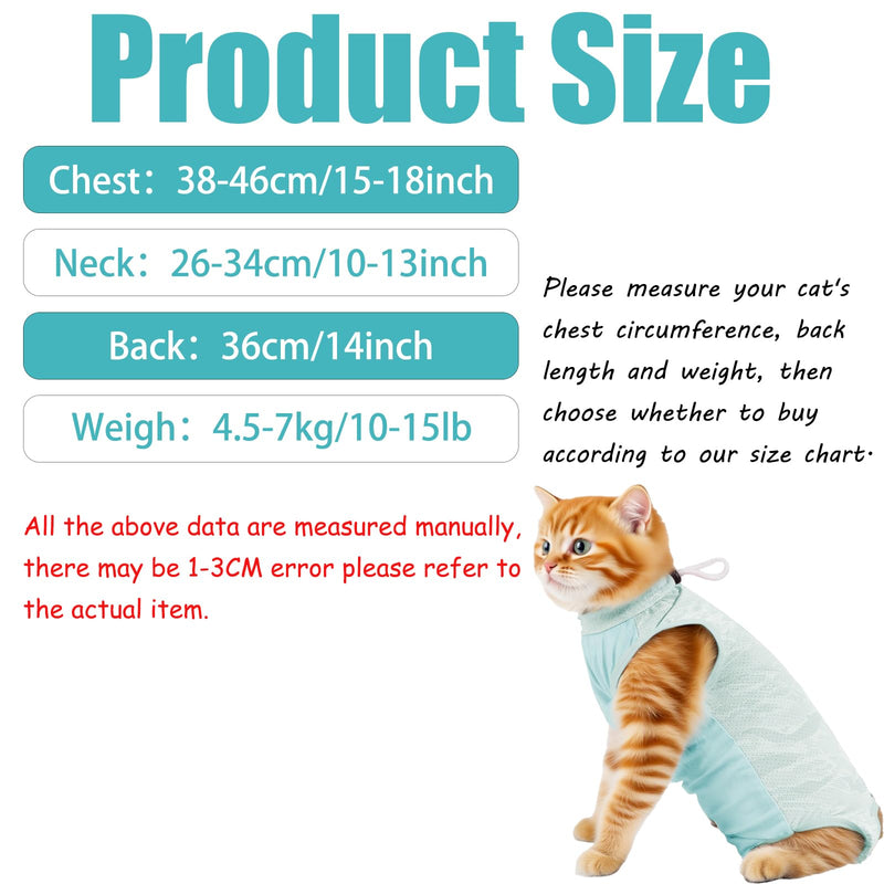 Cat Surgery Recovery Suit,Breathable Kitten Onesie,Kitten Onesie Pet Surgical Spay,Collar Replacement,For Spay/Neuter Surgery Abdominal Wounds Skin Disease Prevention Licking(L/Blue)